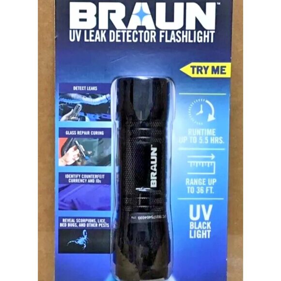 NEW Braun UV Leak Detector Black Light LED Flashlight BATTERIES INCLUDED - Picture 2 of 3